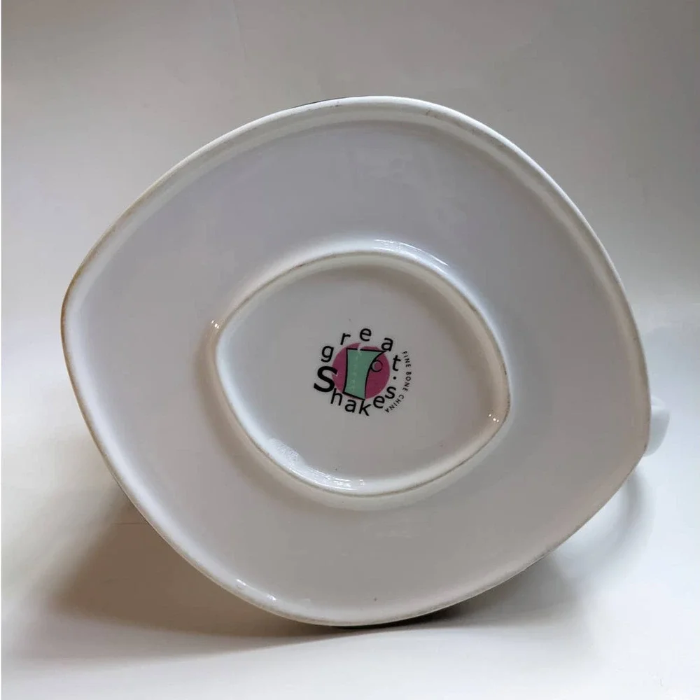 Vintage 90's Y2K Cat Teapot, Bone China with Art Deco Black & White‎ Cat Design